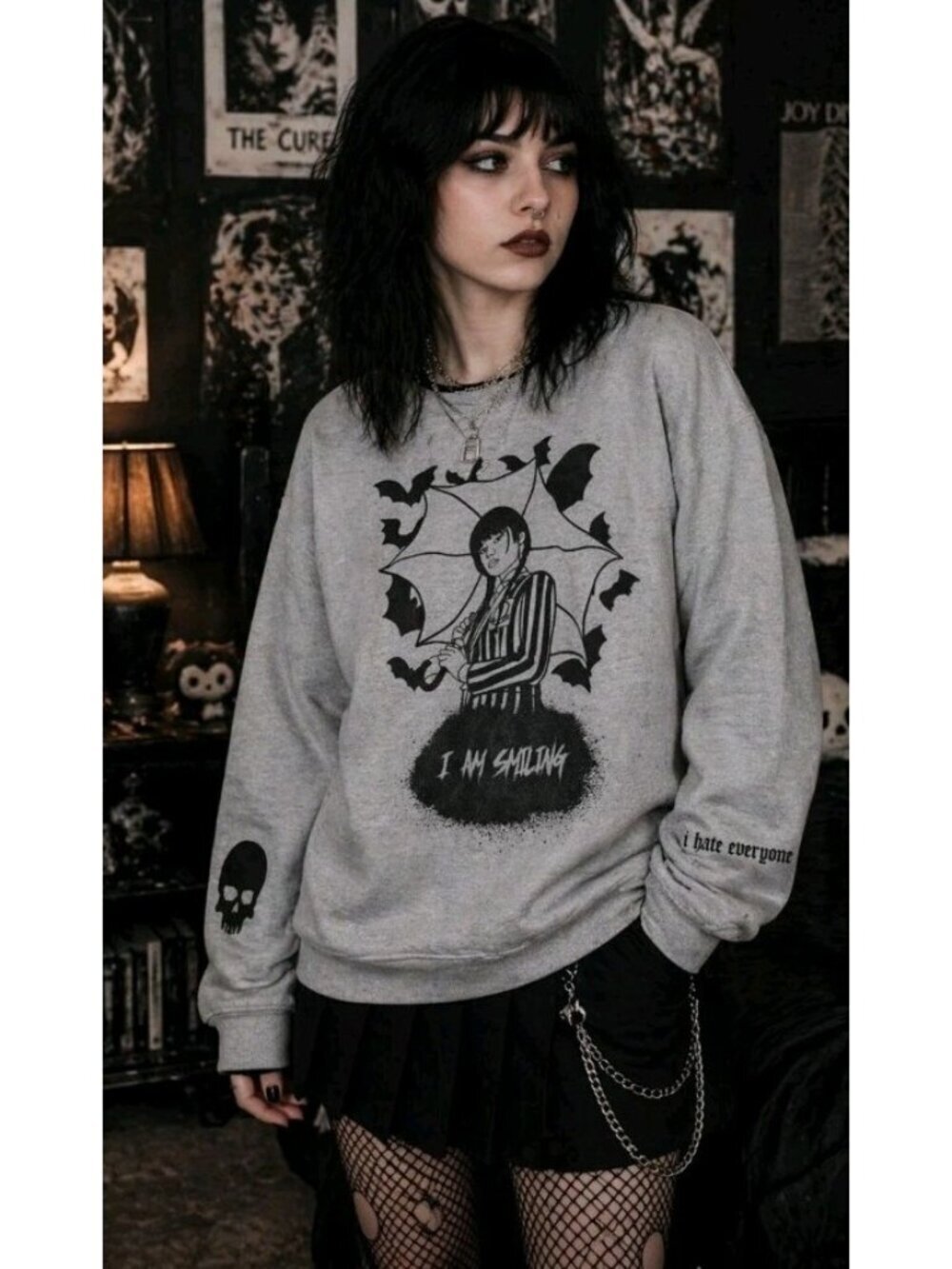 Ratchet Womens Graphic Print Sweatshirt Skull Goth Emo Grunge Size Small Gray